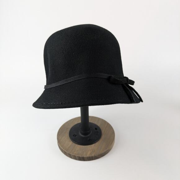 Womens Wool Hat Clodagh Cap Black Church British Fashion Bucket Classic Cloche - Picture 2 of 7